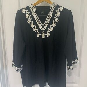 Tan jay Black and White Embroidered Women's Top A11